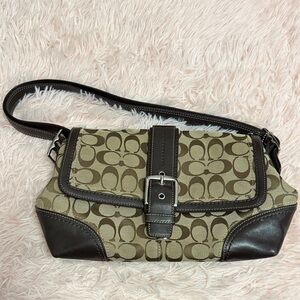 Coach Brown and Tan Signature Shoulder Bag